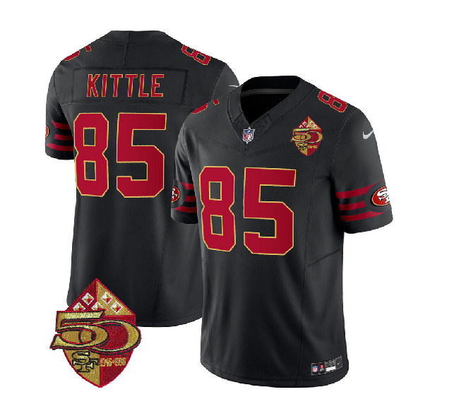 Men's San Francisco 49ers #85 George Kittle Black 2023 F.U.S.E. 50th Patch Throwback Football Stitched Jersey